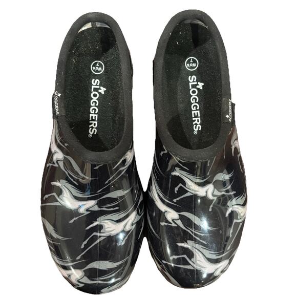 Sloggers Waterproof Garden Shoe Rain Clog Size 7 Galloping Horse Print Black - Picture 1 of 8